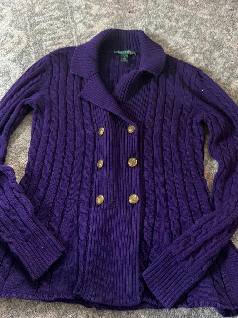 Vintage Ralph Lauren Purple Cable-Knit Crewneck Sweater women sz small - Picture 1 of 5